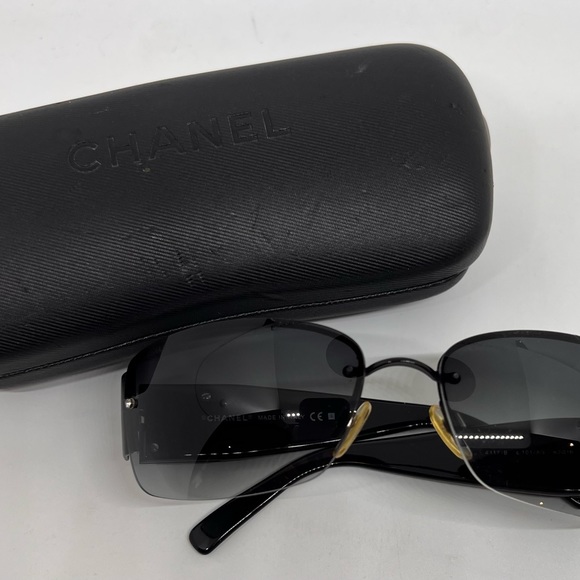 CHANEL 4117-B Vintage Rimless Sunglasses Black w/ Swarovski Crystal CC Logo - Picture 12 of 16